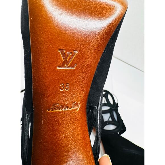 Louis Vuitton Black Suede Monogram Cut-Out Platform Sandals 120mm Heel Size 38 - Picture 5 of 14